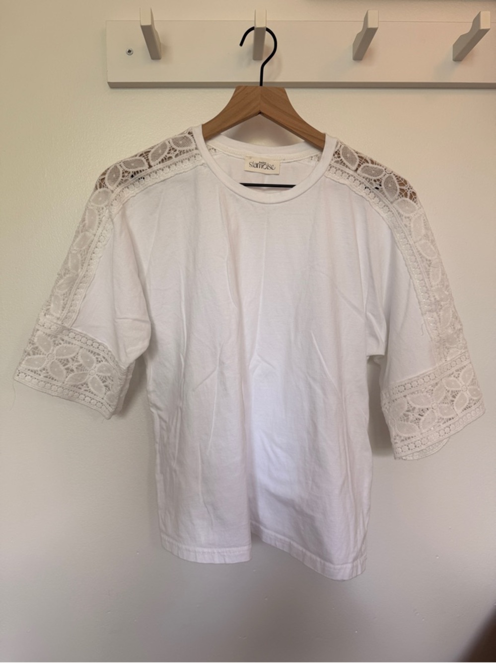 Maison Siamoise Siena Lace Detail White Cotton Tee - S/M